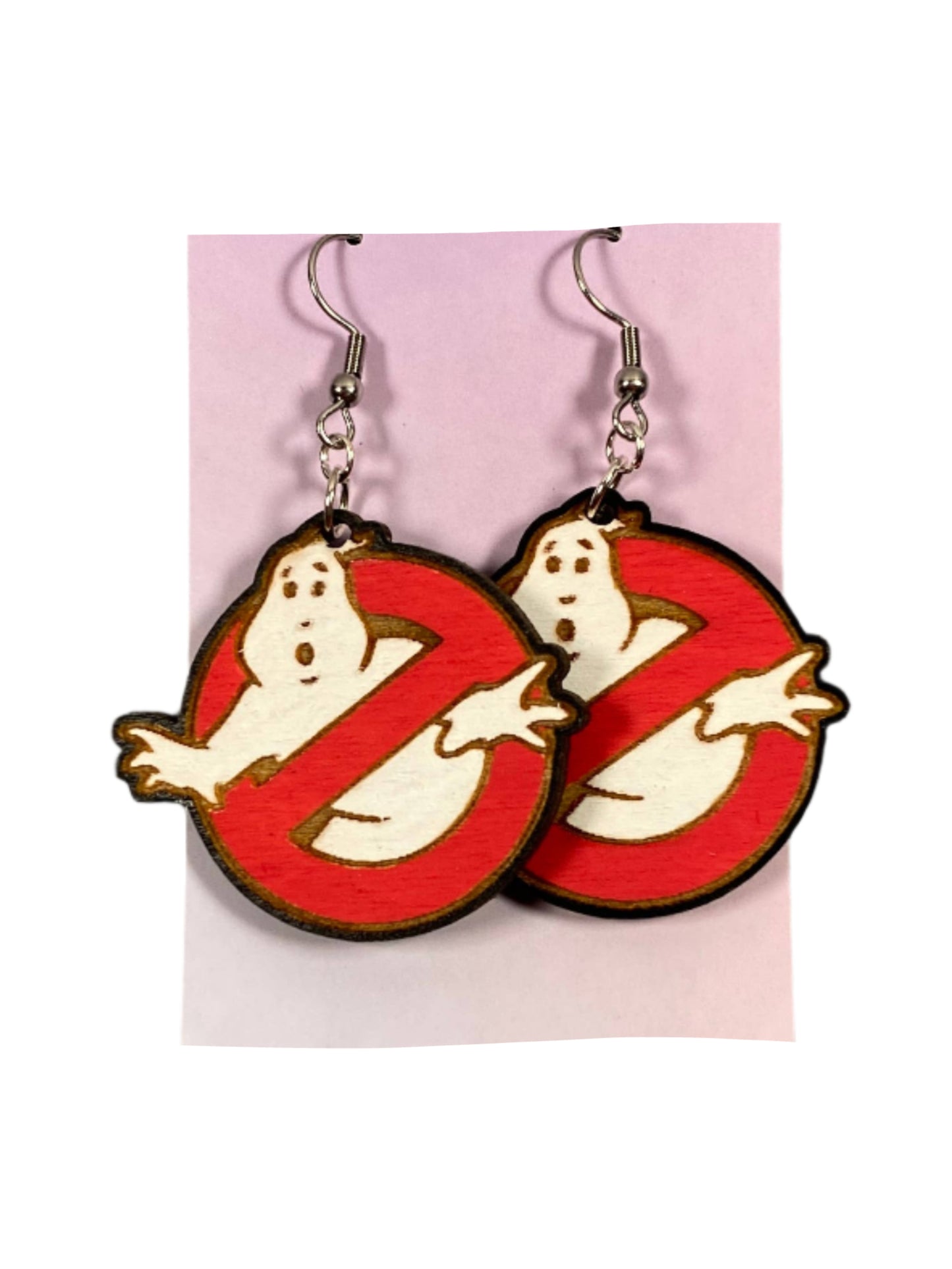 Ghostbusters Hand Painted Wooden Wire EarringsPink tiful of LOVE