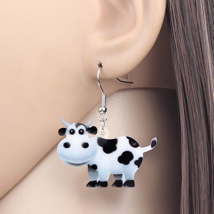 Acrylic Dairy Cow Wire Earrings