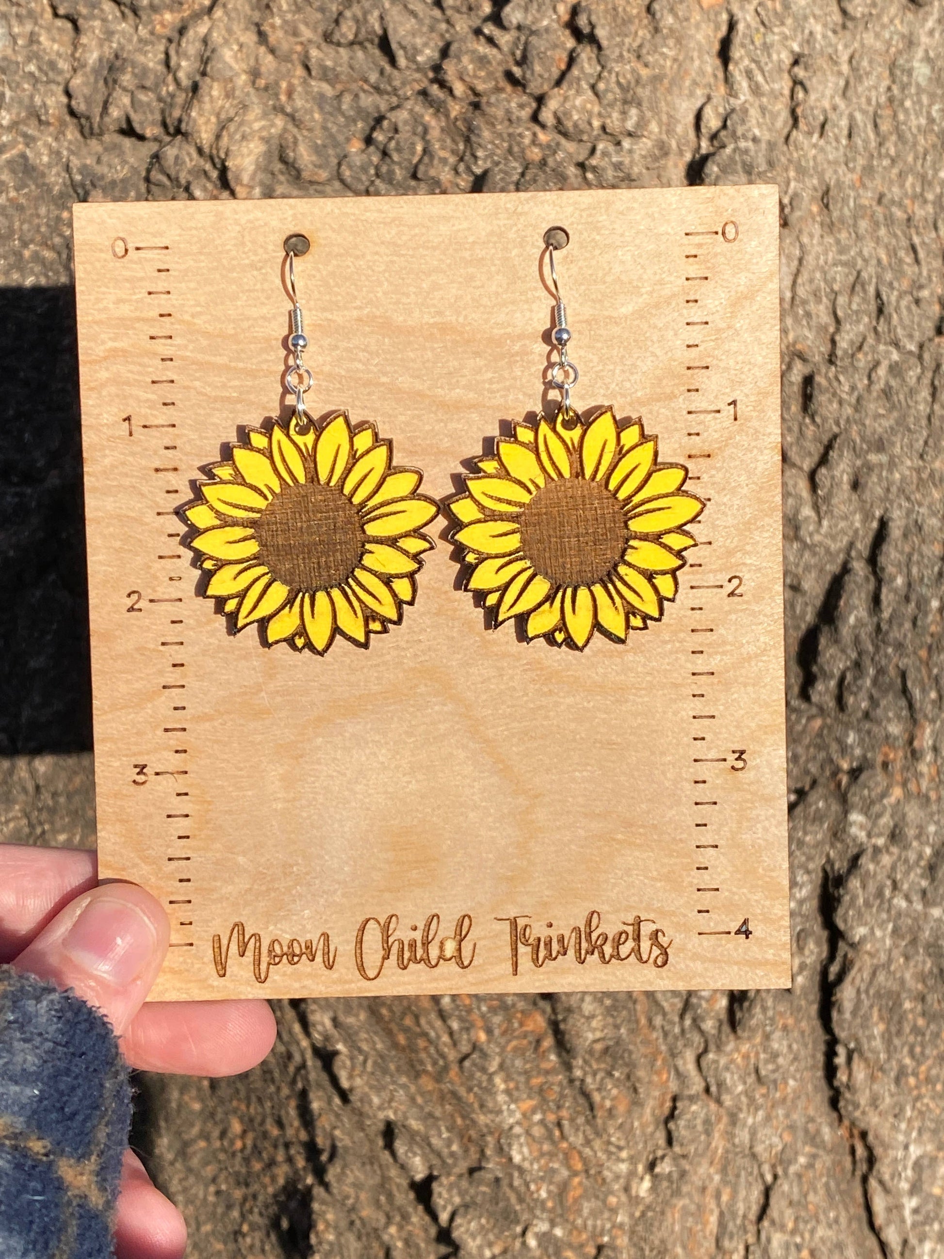 Sunflower Hand Painted Wooden Wire EarringsPink tiful of LOVE