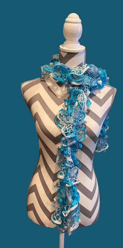 Ruffled Scarf handmade with Starbella Stripes yarn-Sea BreezePink tiful of LOVE