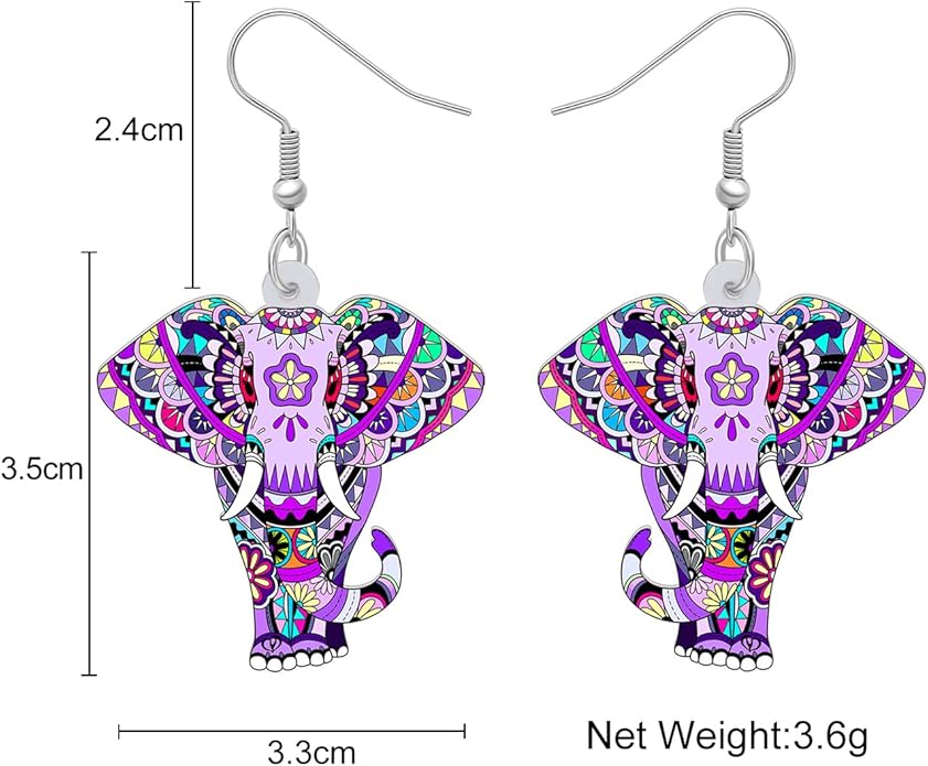 Acrylic funny Floral Elephant Wire Earrings (Copy)