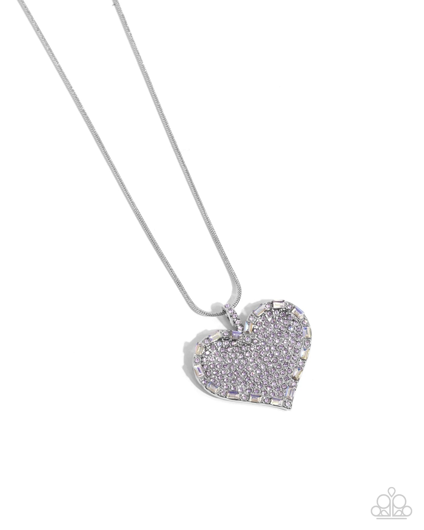 Purple Rhinestone Silver Heart on a silver chain Necklace