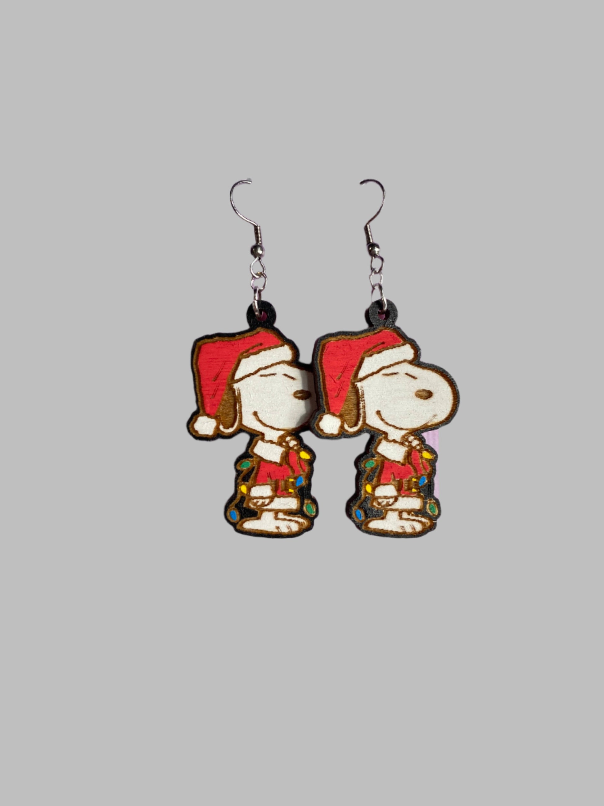 Christmas Snoopy Hand Painted Wooden Wire EarringsPink tiful of LOVE