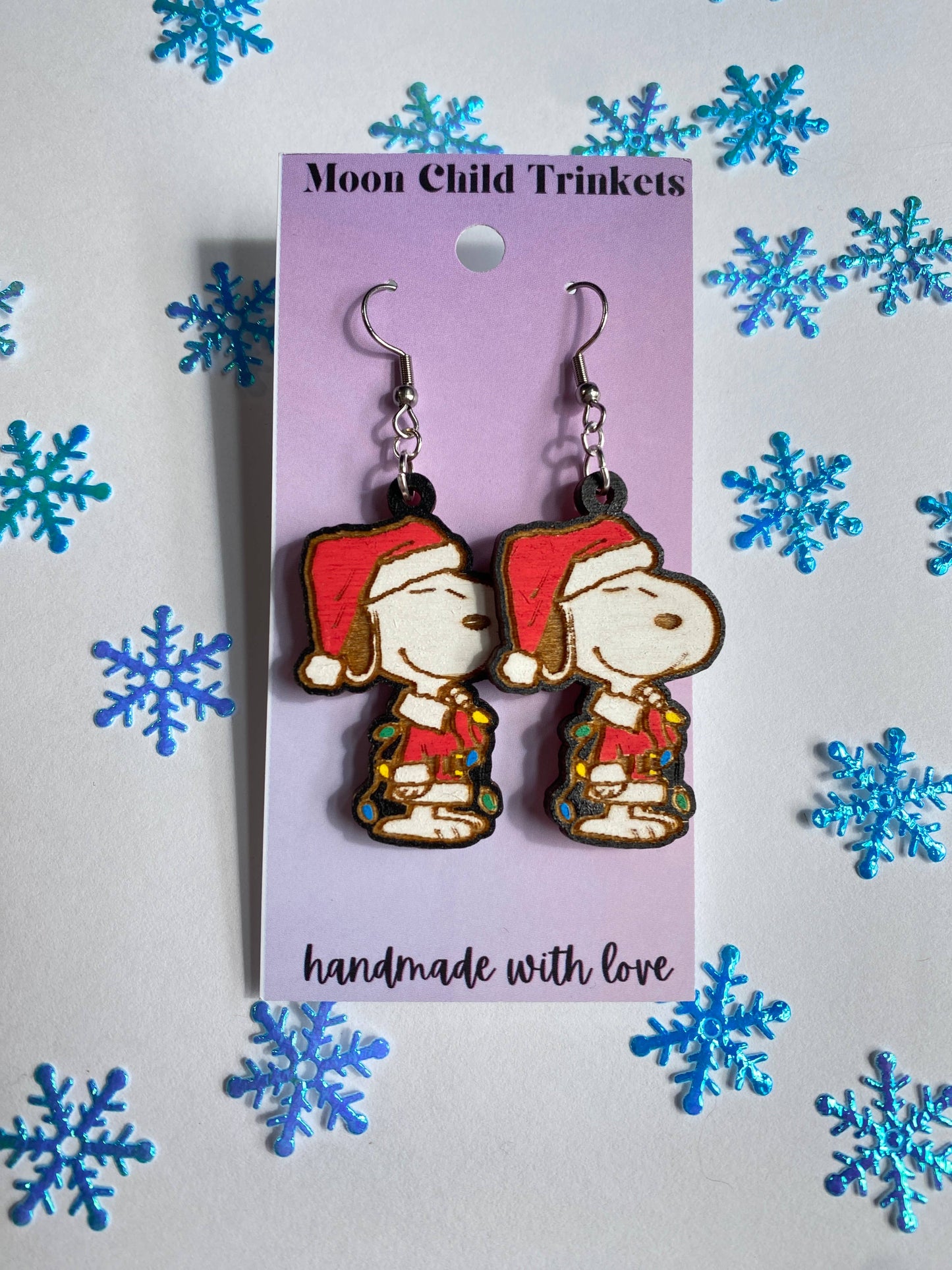 Christmas Snoopy Hand Painted Wooden Wire EarringsPink tiful of LOVE