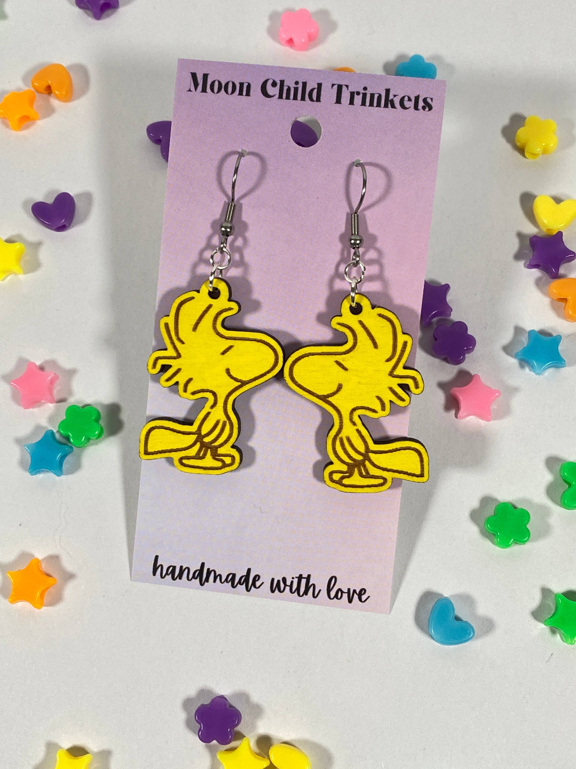 Woodstock Hand Painted Wooden Wire EarringsPink tiful of LOVE