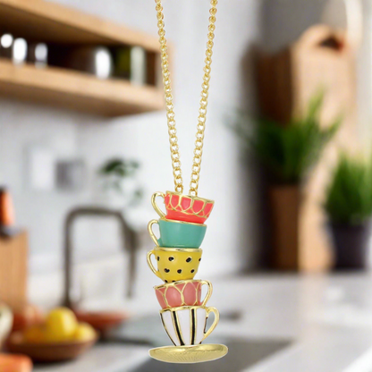 Pastel Teacup Stack Gold NecklacePink tiful of LOVE