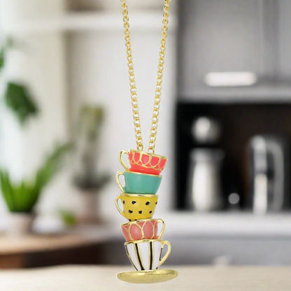 Pastel Teacup Stack Gold NecklacePink tiful of LOVE