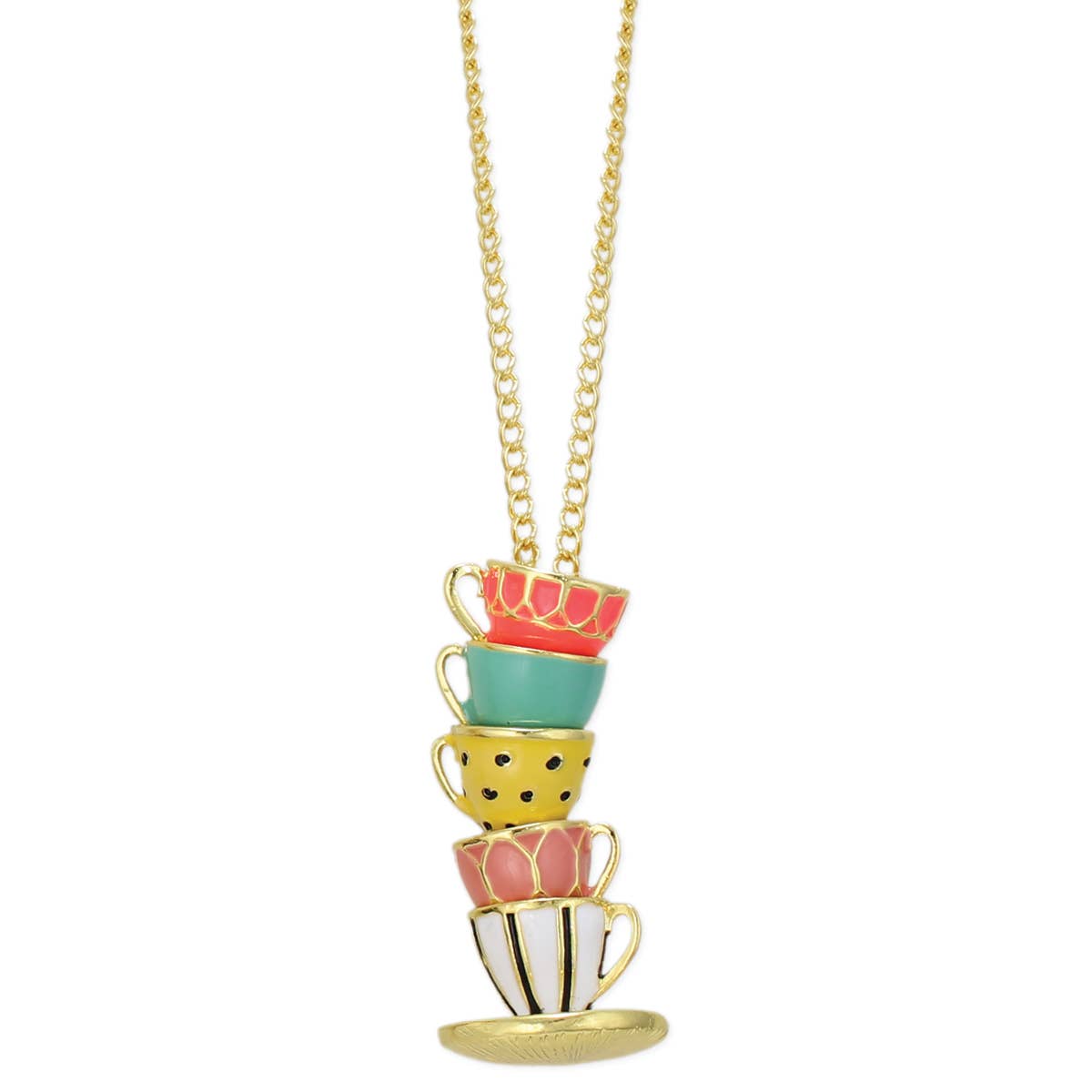 Pastel Teacup Stack Gold NecklacePink tiful of LOVE