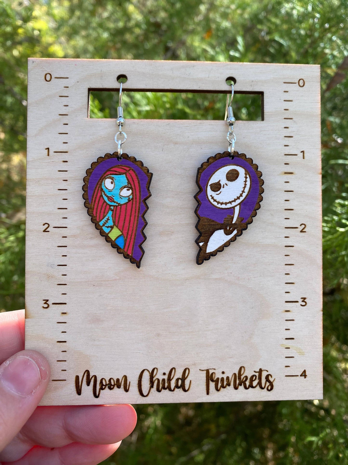 Jack and Sally Hearts Hand Painted Wooden Wire EarringsPink tiful of LOVE