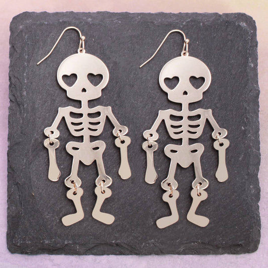 Spooky Swing Silver Skeleton Wire EarringsPink tiful of LOVE