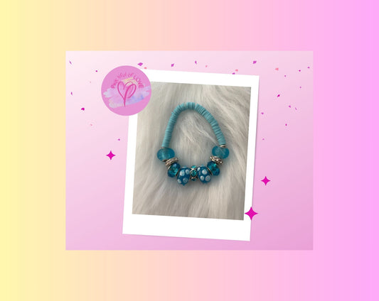 Light Blue, Turquoise Glass beads &amp; blue Clay Beaded Stretch BraceletPink tiful of LOVE