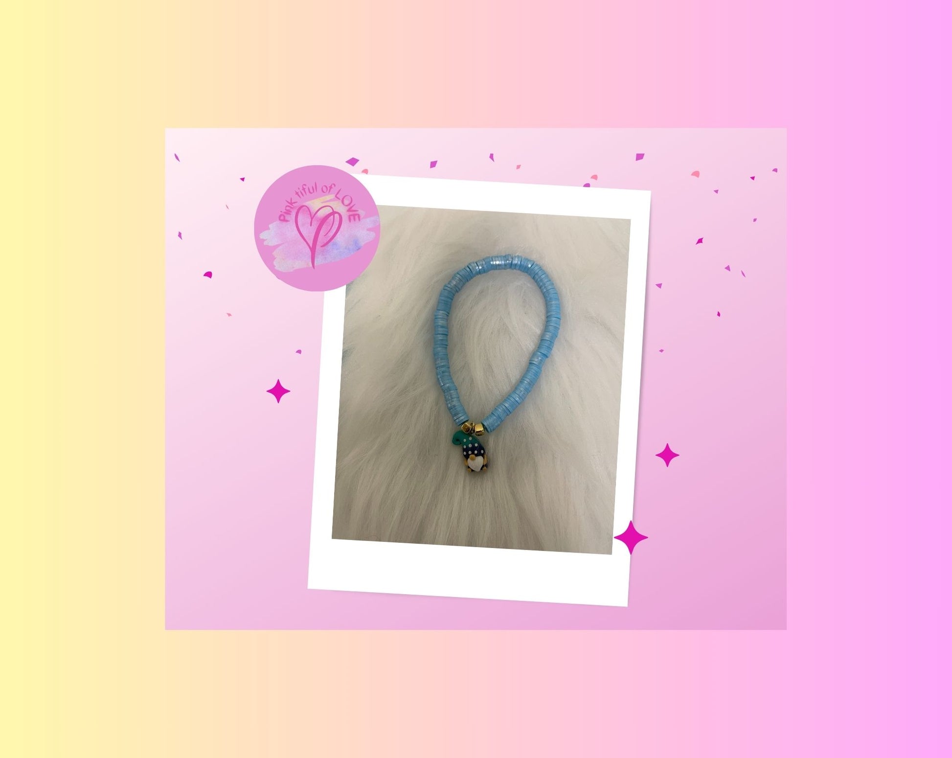 blue Gnome and Clay Beaded Stretch BraceletPink tiful of LOVE