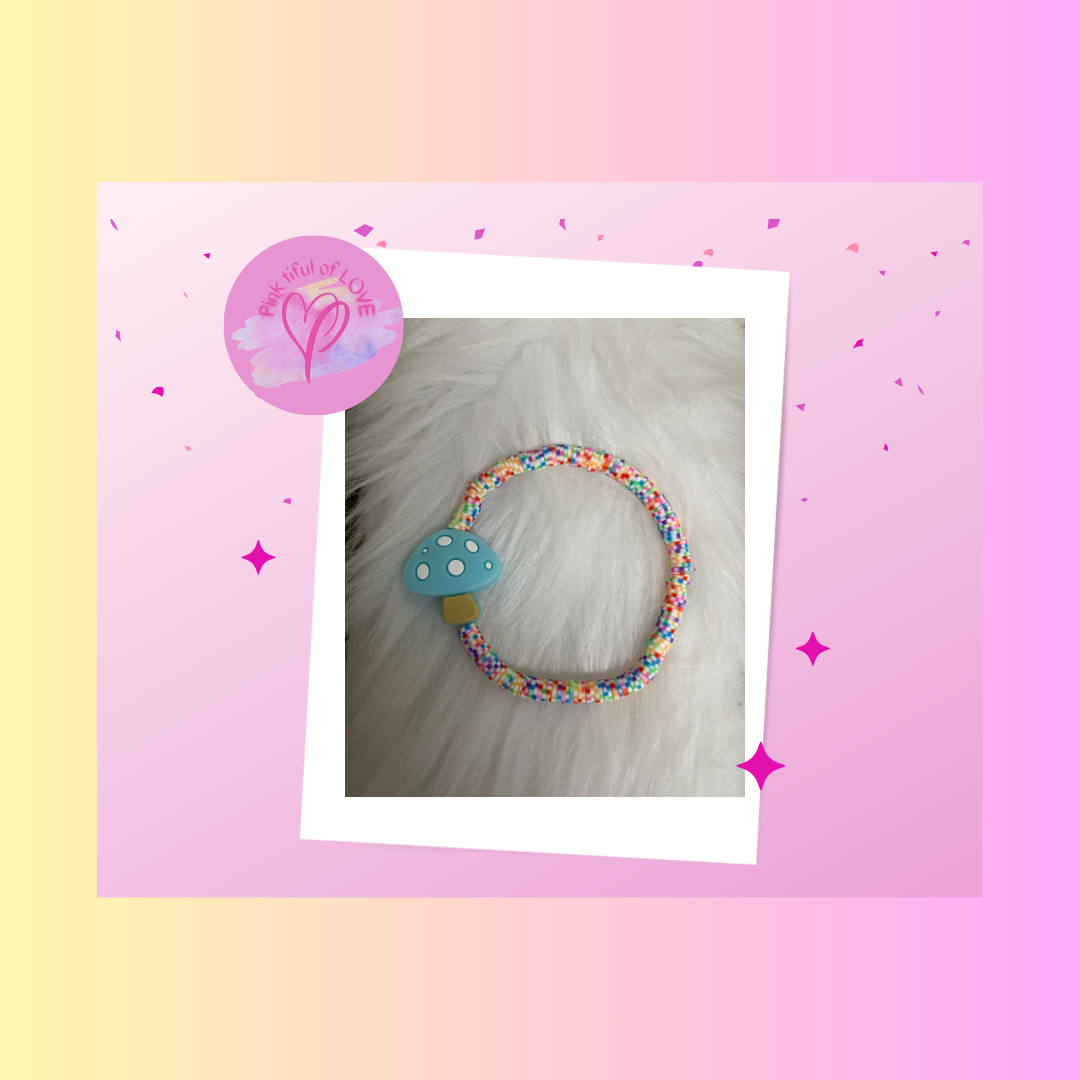 Blue Mushroom and Clay Beaded Stretch BraceletPink tiful of LOVE