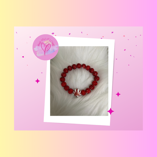 Red Bling &amp; red and White Candy Beaded Elastic/Stretch BraceletPink tiful of LOVE