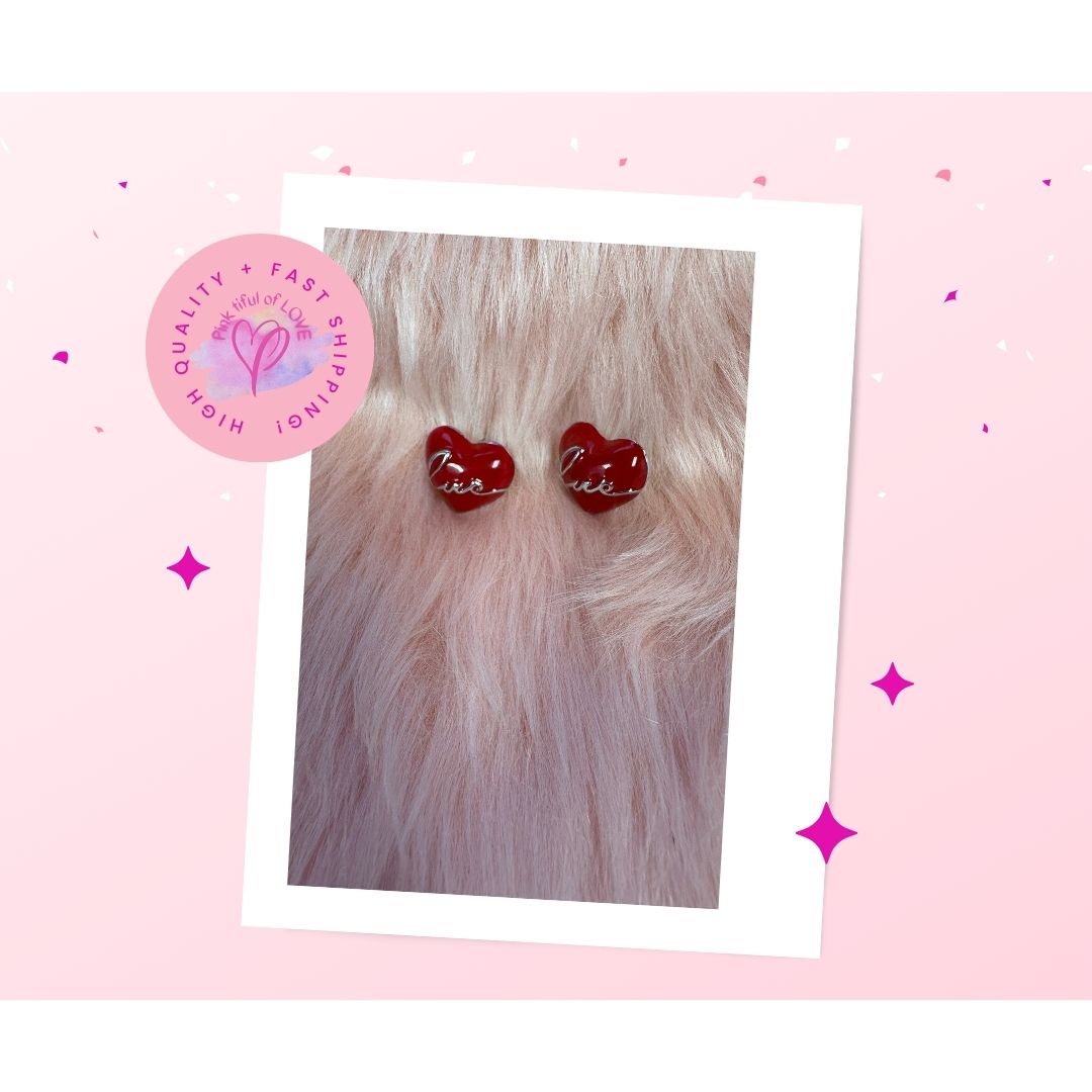 Glimmering Red Hearts Stud Earrings -1