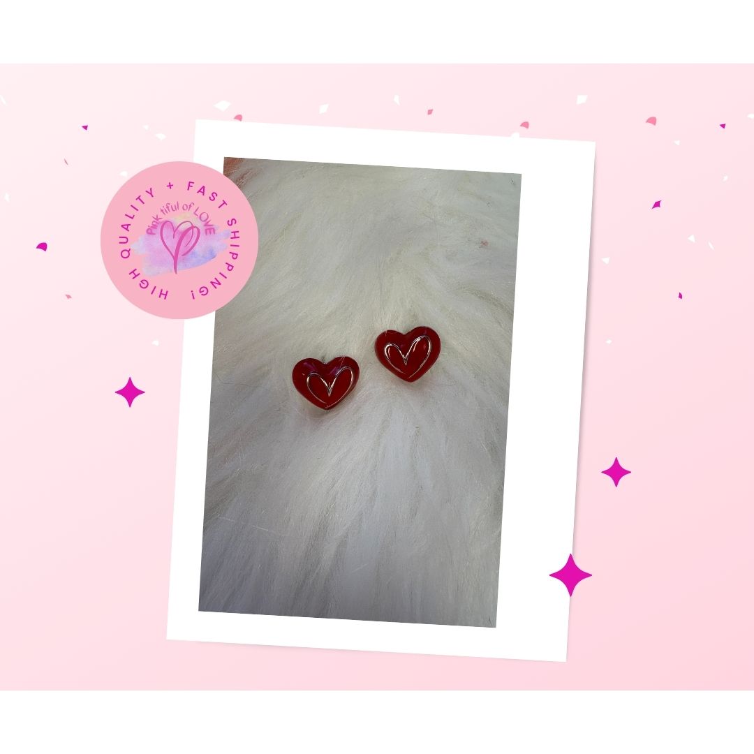 Glimmering Red Hearts Stud Earrings -2