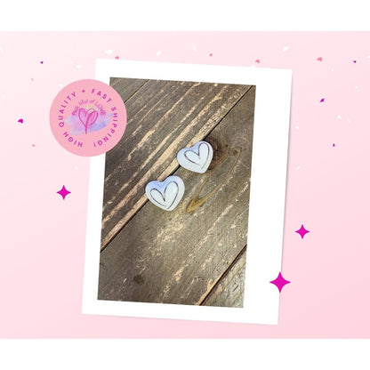 Glimmering White Hearts Stud Earrings -2