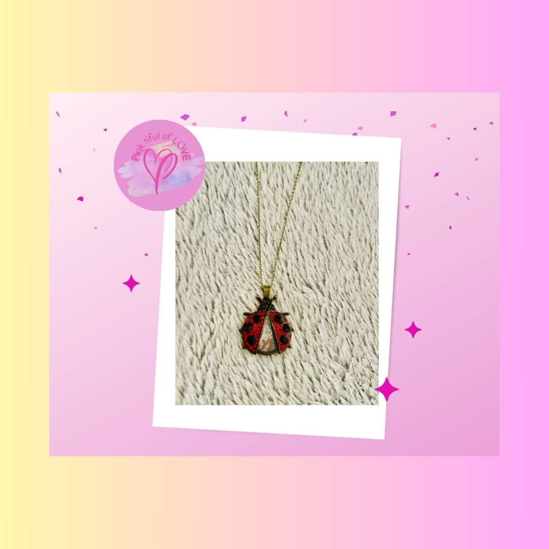 Ladybug Rhinestone Shaker pendant on a bronze Chain NecklacePink tiful of LOVE