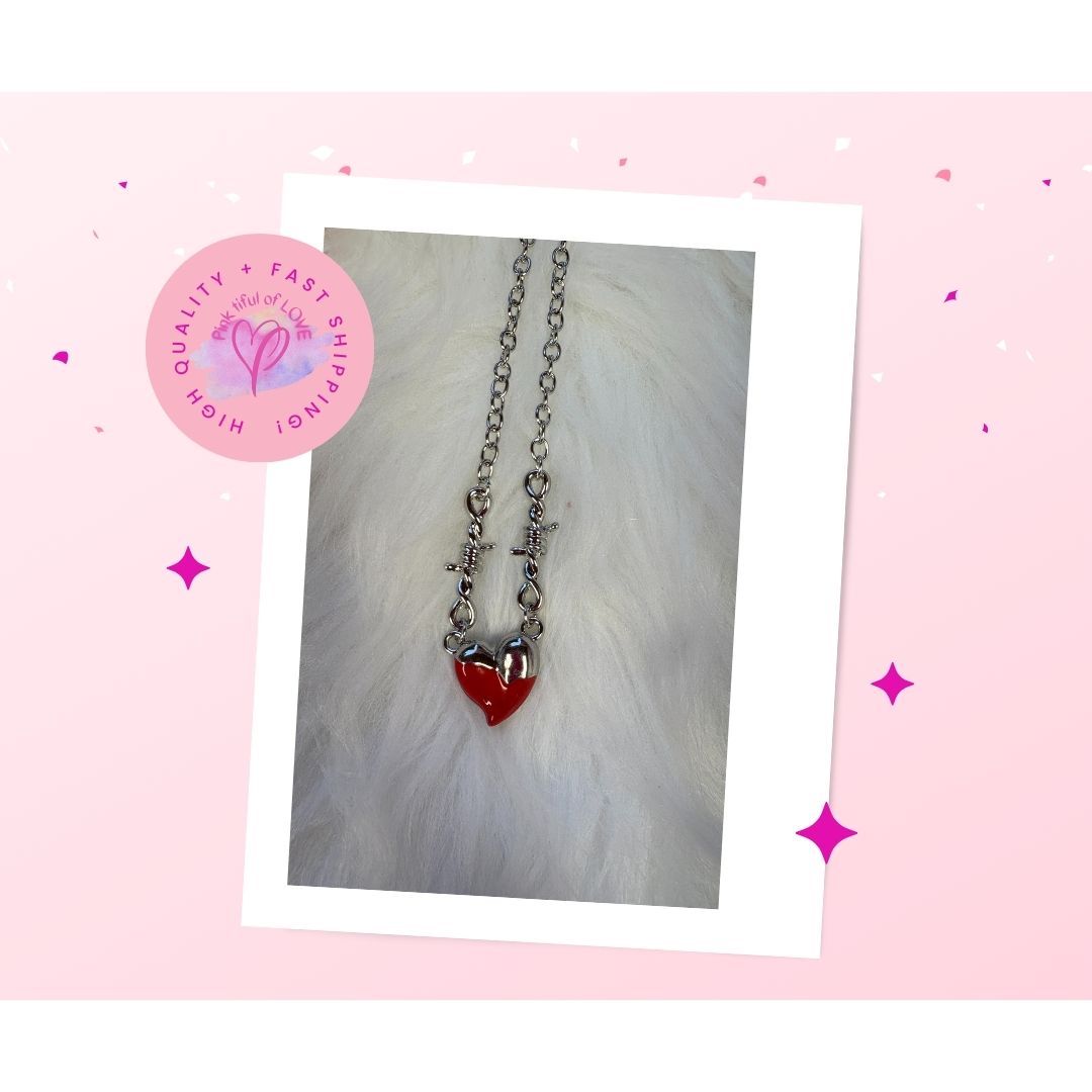 Valentine's Red and Silver Heart Necklace