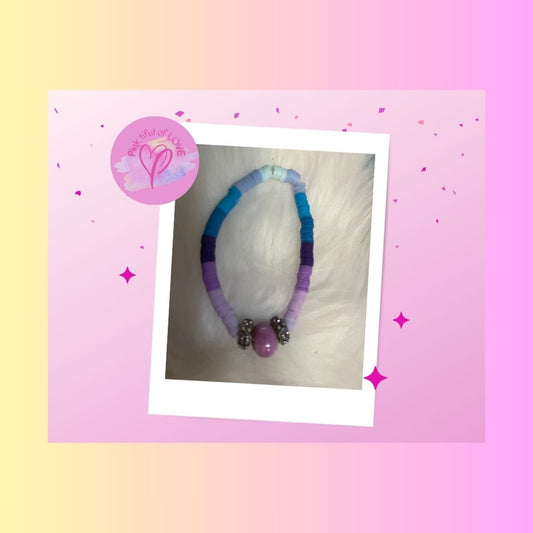 Purple Glass bead  &amp; shades of blue and purple Clay Beaded Stretch BraceletPink tiful of LOVE