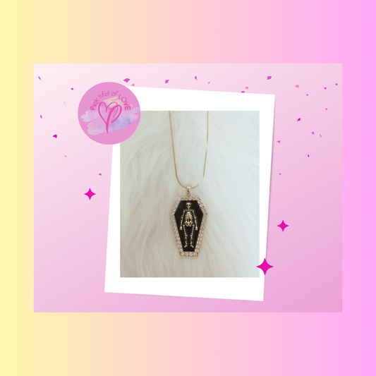 Halloween Skeleton Coffin Pendant on a gold Chain NecklacePink tiful of LOVE