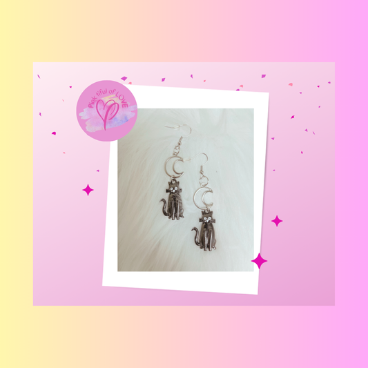 Halloween Black Cat and Moon Wire EarringsPink tiful of LOVE