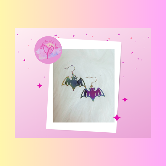 Halloween-Iridescent Bat charm Wire EarringPink tiful of LOVE