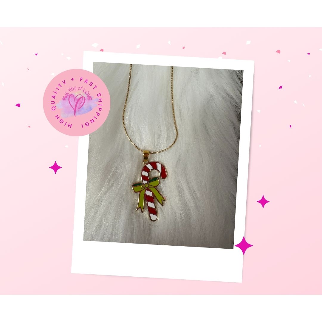 Candy Cane Pendant on a Gold Chain NecklacePink tiful of LOVE