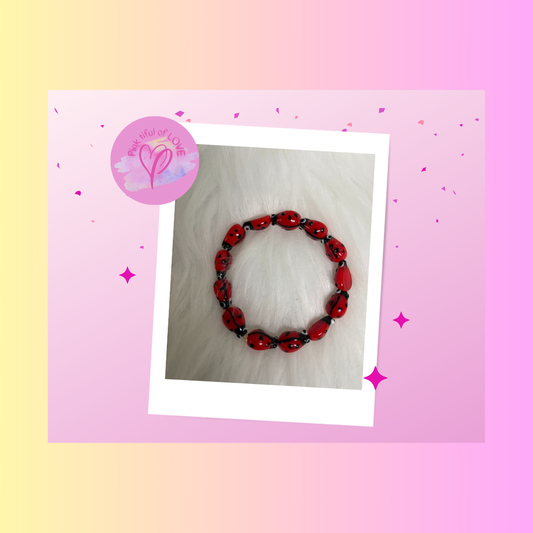 Red Glass Ladybug Beaded Elastic BraceletPink tiful of LOVE