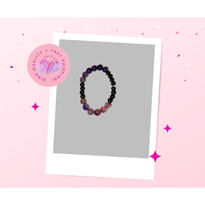 Amethyst &amp; black Round  Beaded  Elastic/Stretch BraceletPink tiful of LOVE