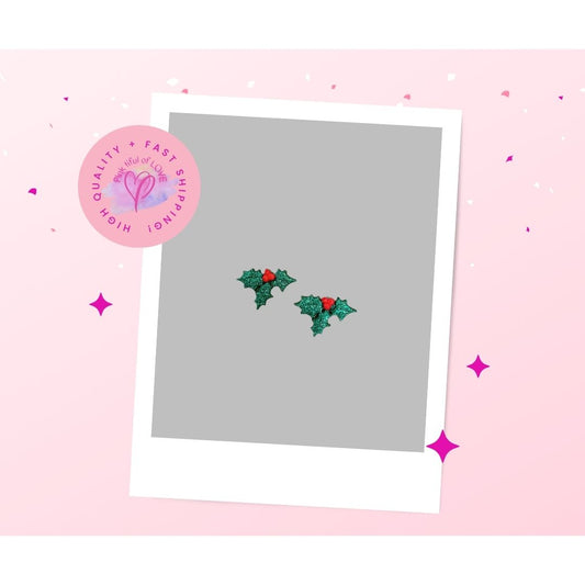 Glitter Holly Stud EarringsPink tiful of LOVE