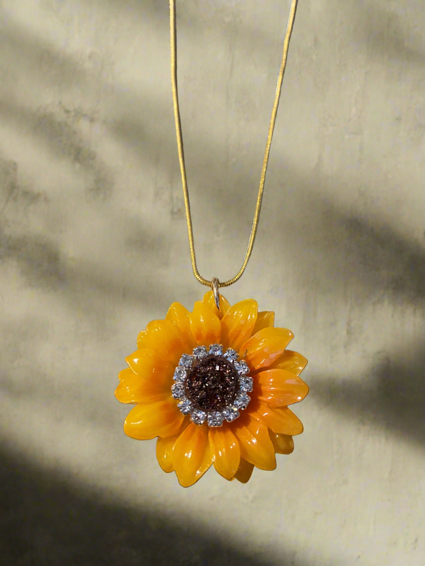 Sunflower Rhinestone Pendant on a Gold chain NecklacePink tiful of LOVE