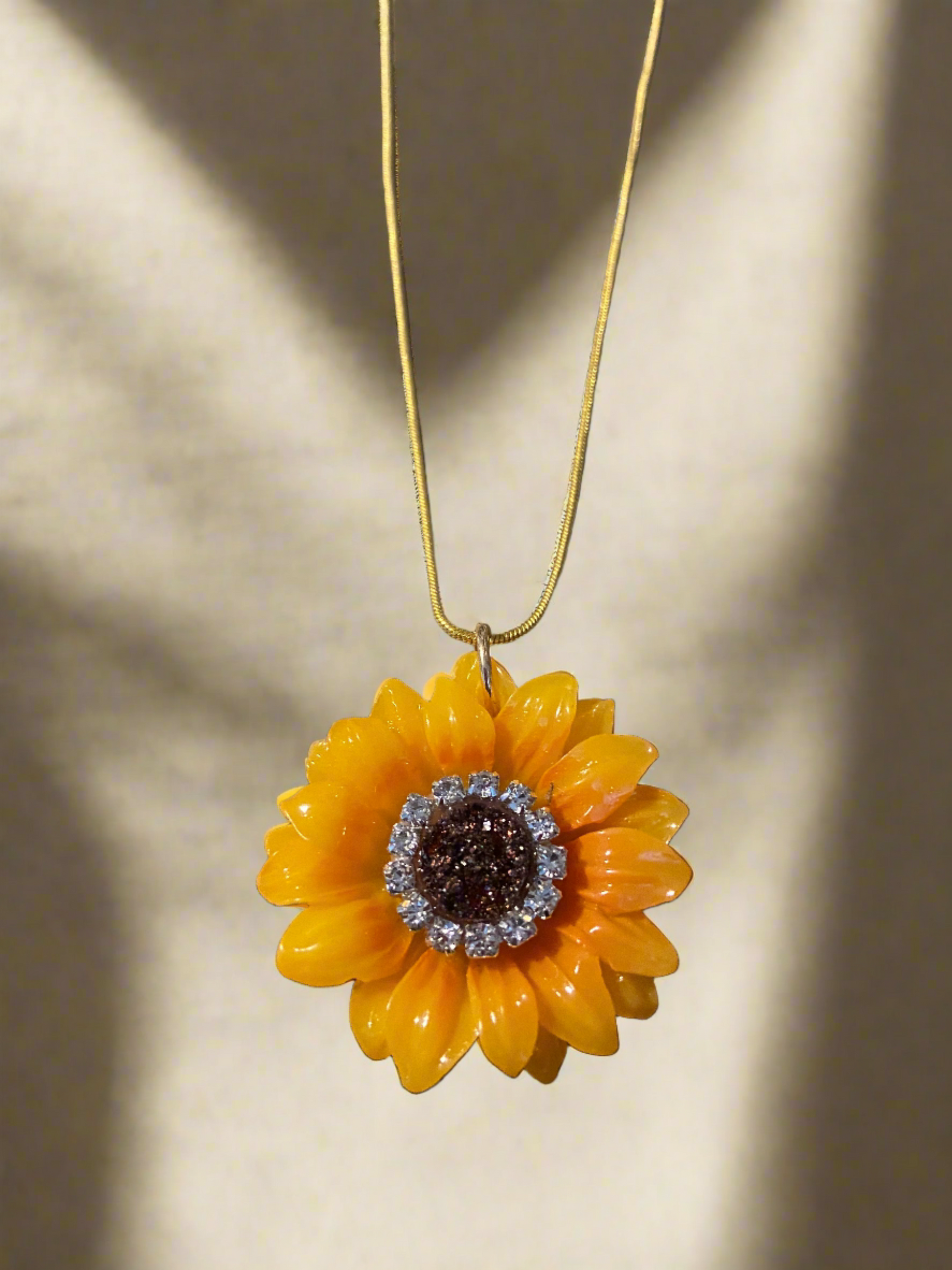 Sunflower Rhinestone Pendant on a Gold chain NecklacePink tiful of LOVE