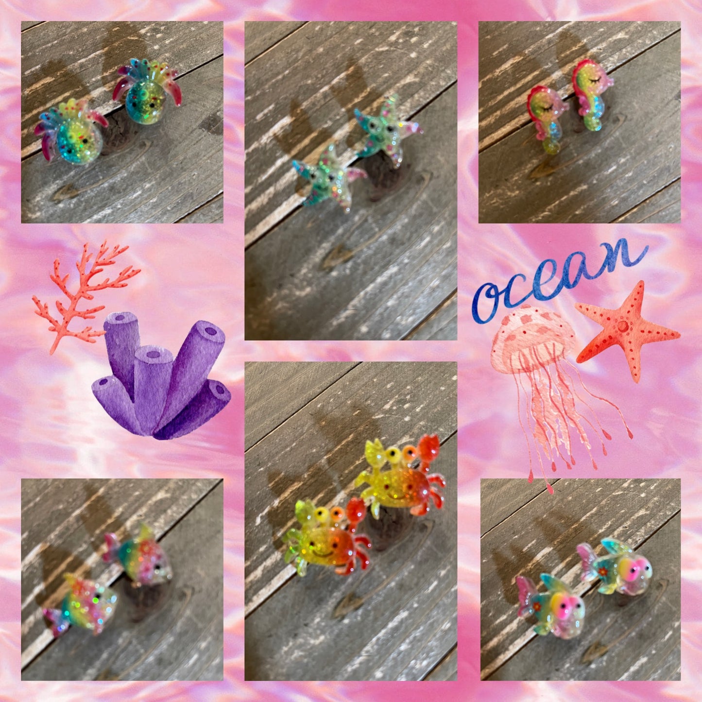 Rainbow Ocean's Alive Post Earrings (6 sea creatures to choose from)Pink tiful of LOVE