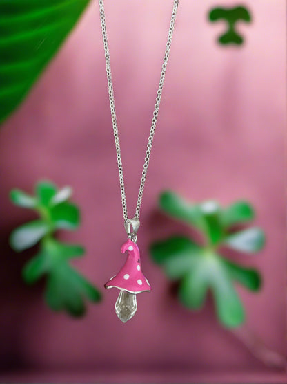 Pink Polka Dot Mushroom Pendant on a Silver chain NecklacePink tiful of LOVE