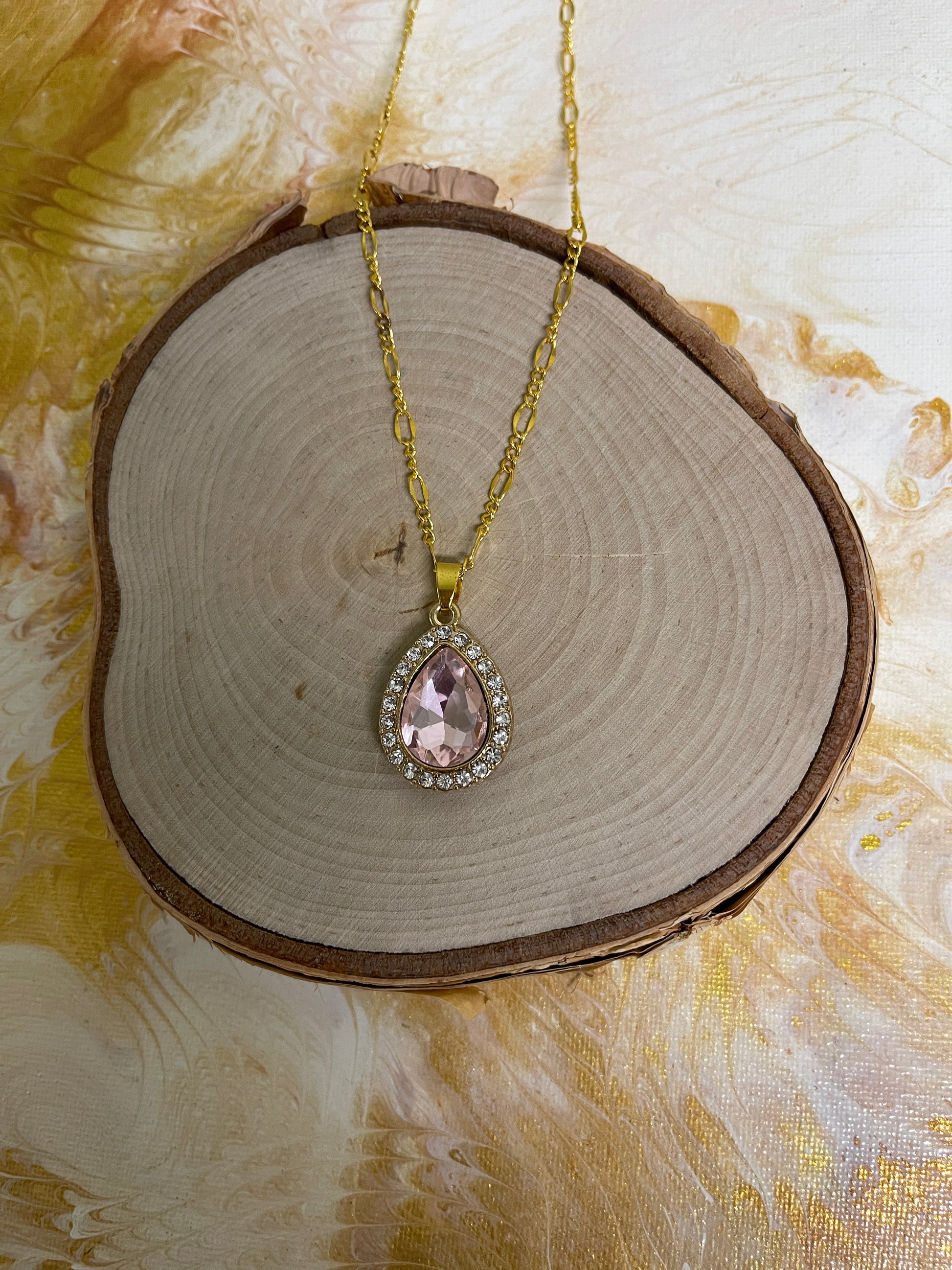 Pink and Diamond Rhinestone Pendant on a Gold chain NecklacePink tiful of LOVE