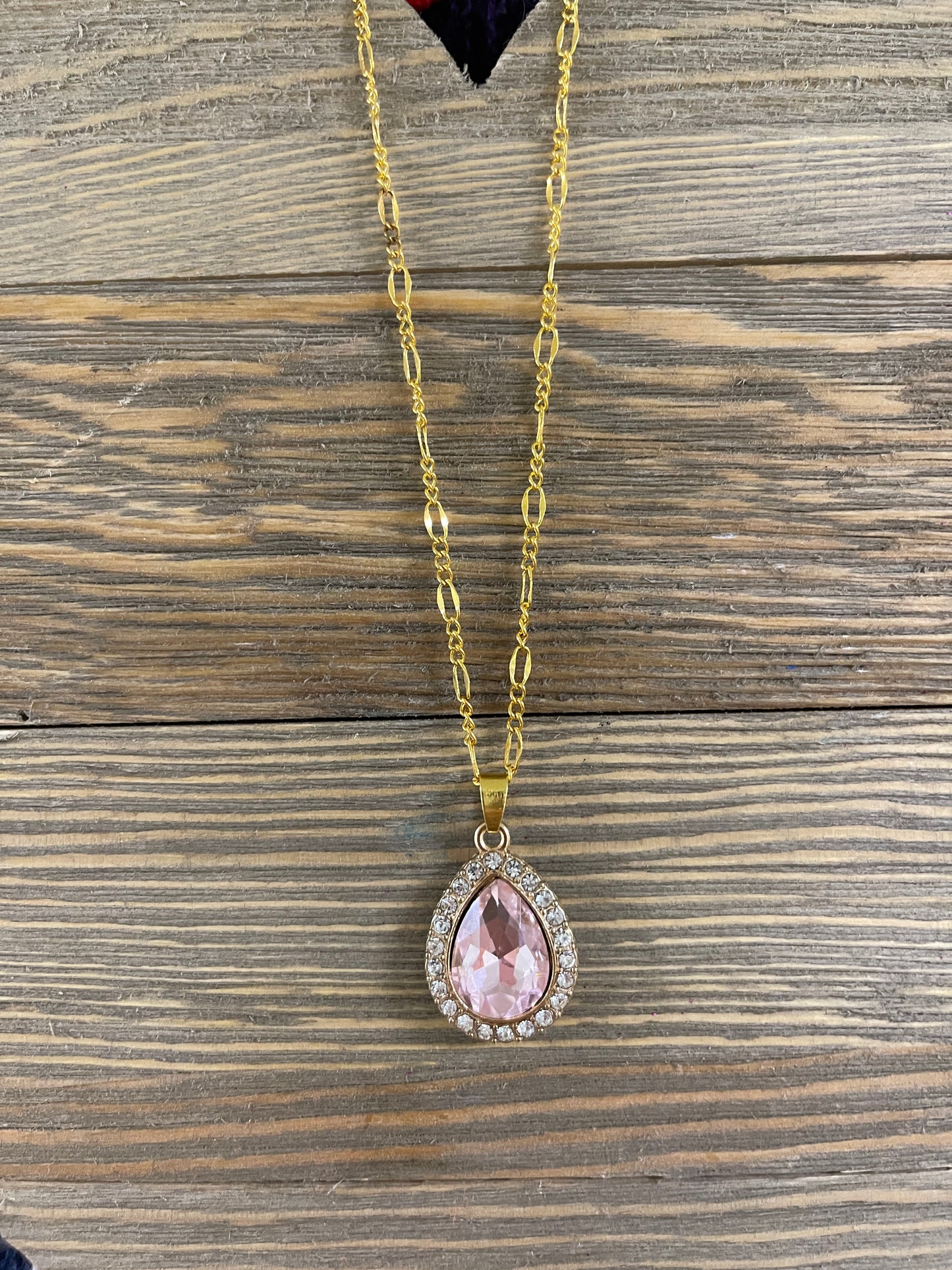 Pink and Diamond Rhinestone Pendant on a Gold chain NecklacePink tiful of LOVE