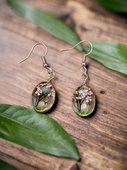 DRY FLOWERS and Tree With Butterflies wire earringsPink tiful of LOVE