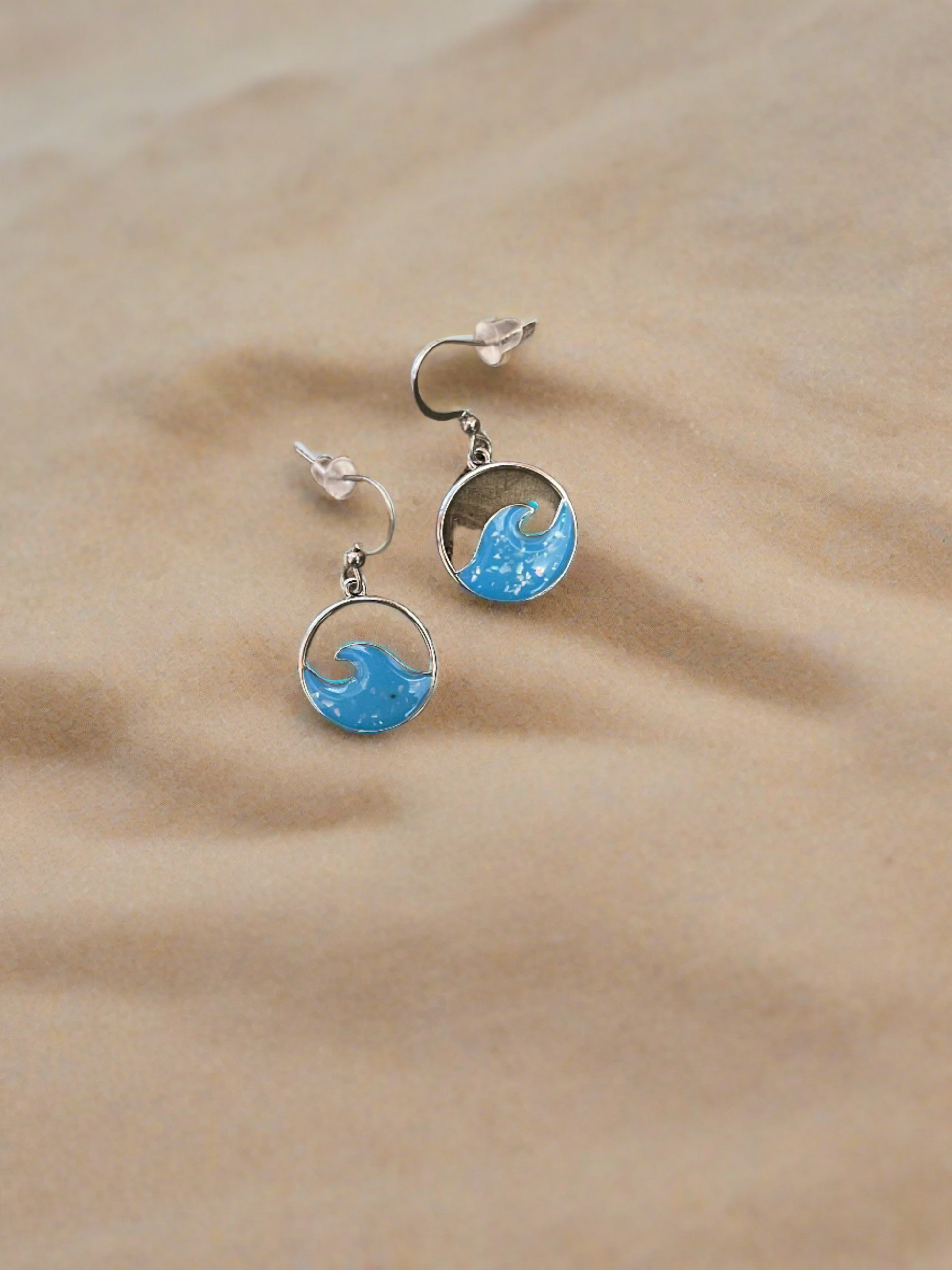 Enamel Baby Blue Wave wire earringsPink tiful of LOVE