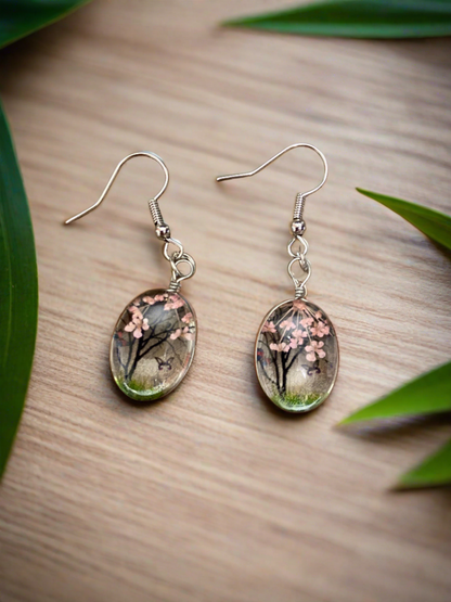 DRY FLOWERS and Tree With Butterflies wire earringsPink tiful of LOVE