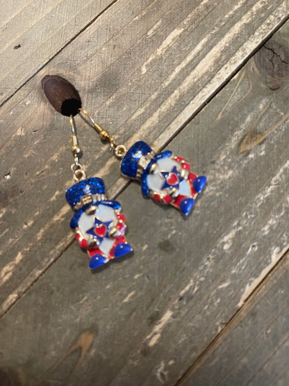 Patriotic Gnome Wire Earrings; red white &amp; bluePink tiful of LOVE