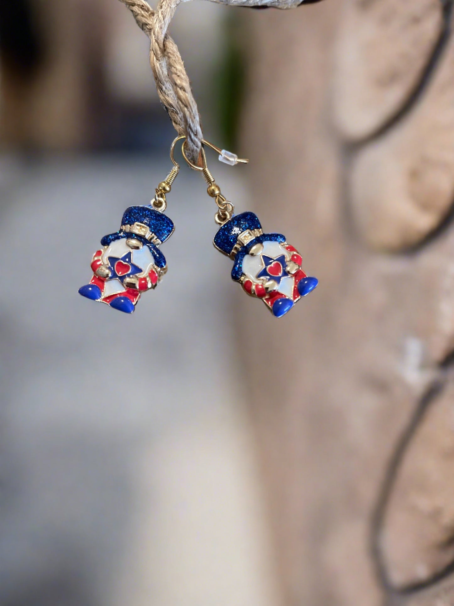 Patriotic Gnome Wire Earrings; red white &amp; bluePink tiful of LOVE