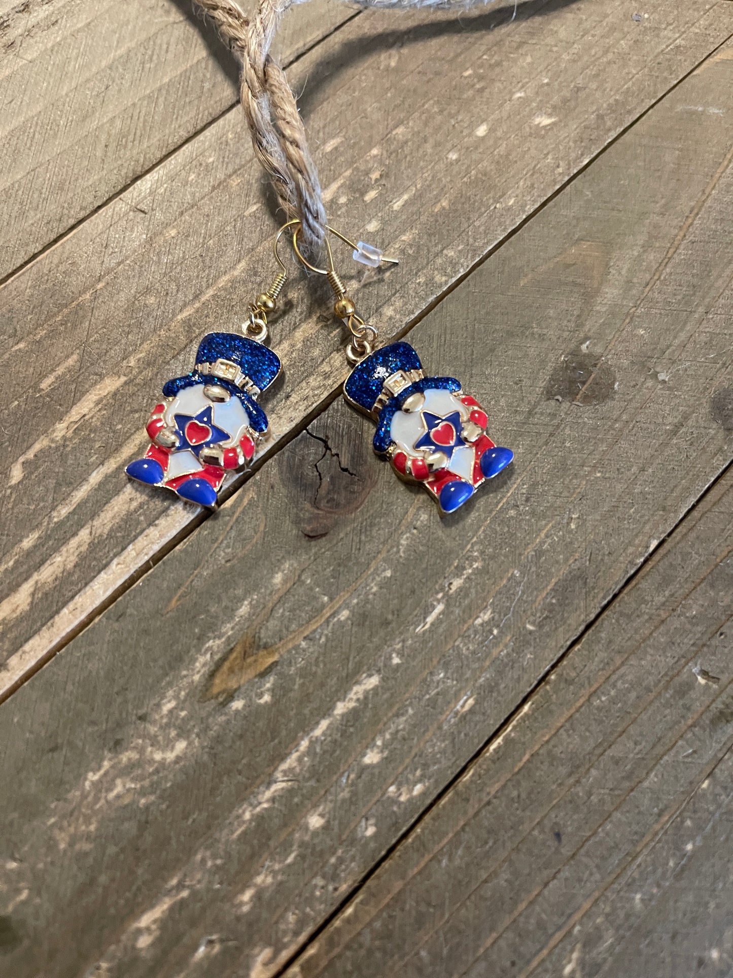 Patriotic Gnome Wire Earrings; red white &amp; bluePink tiful of LOVE