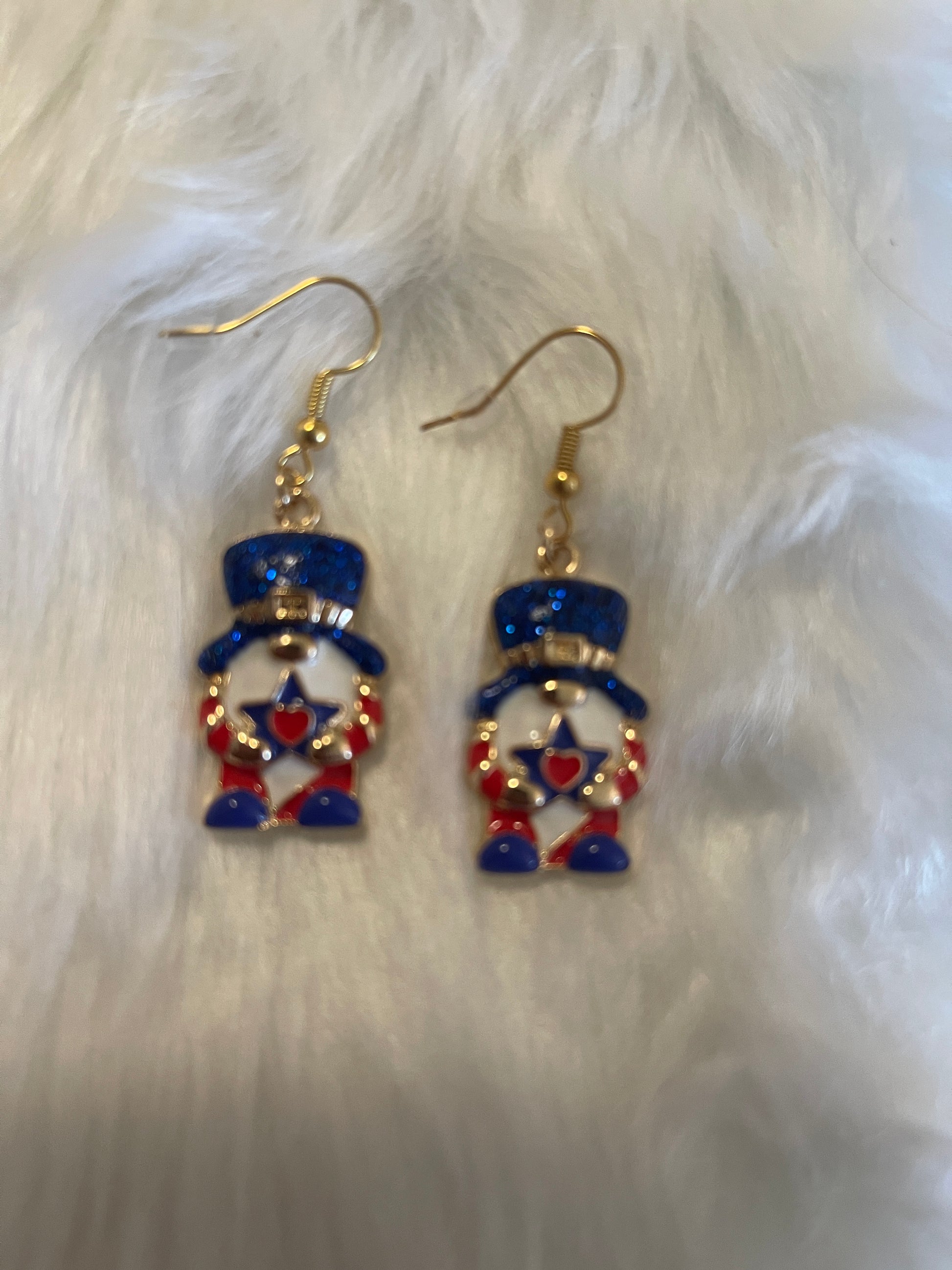 Patriotic Gnome Wire Earrings; red white &amp; bluePink tiful of LOVE