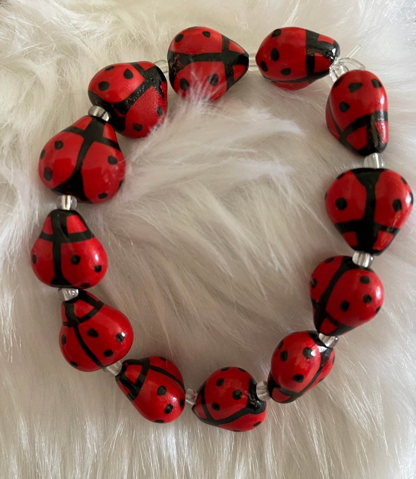 Red Ceramic  (14) Ladybug beaded Stretch bracelet (Copy)Pink tiful of LOVE