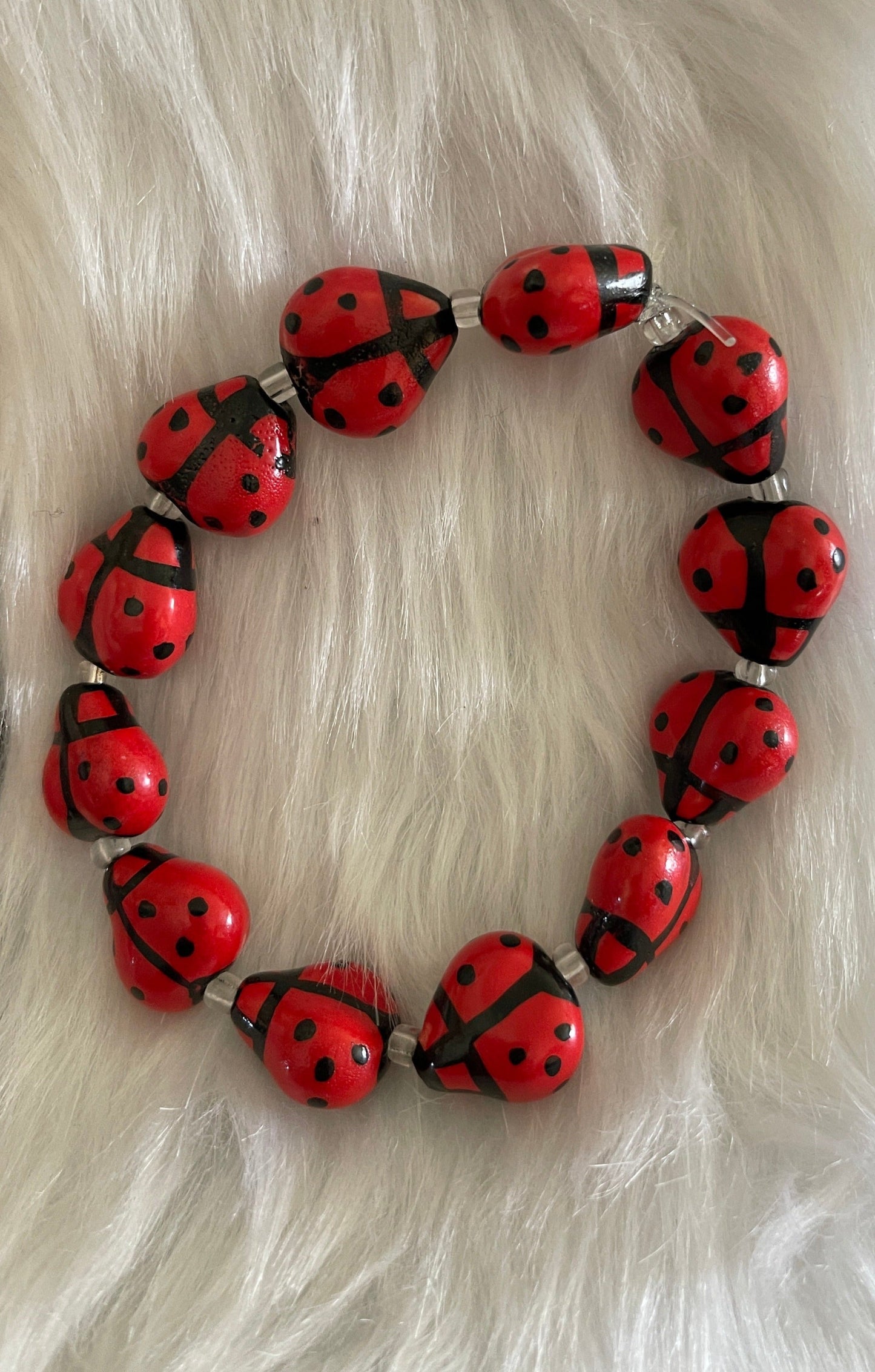 Red Ceramic  (14) Ladybug beaded Stretch bracelet (Copy)Pink tiful of LOVE