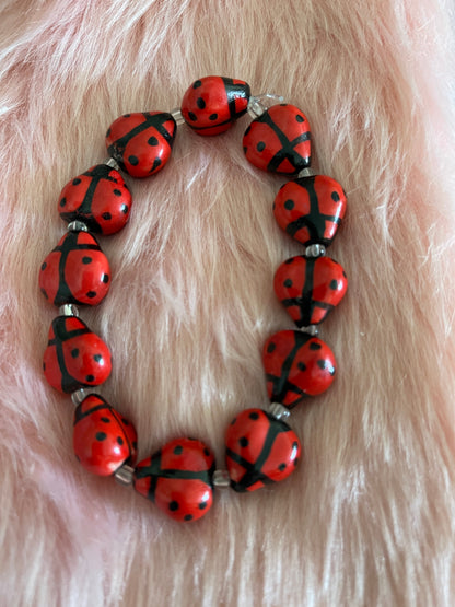 Red Ceramic  (14) Ladybug beaded Stretch bracelet (Copy)Pink tiful of LOVE