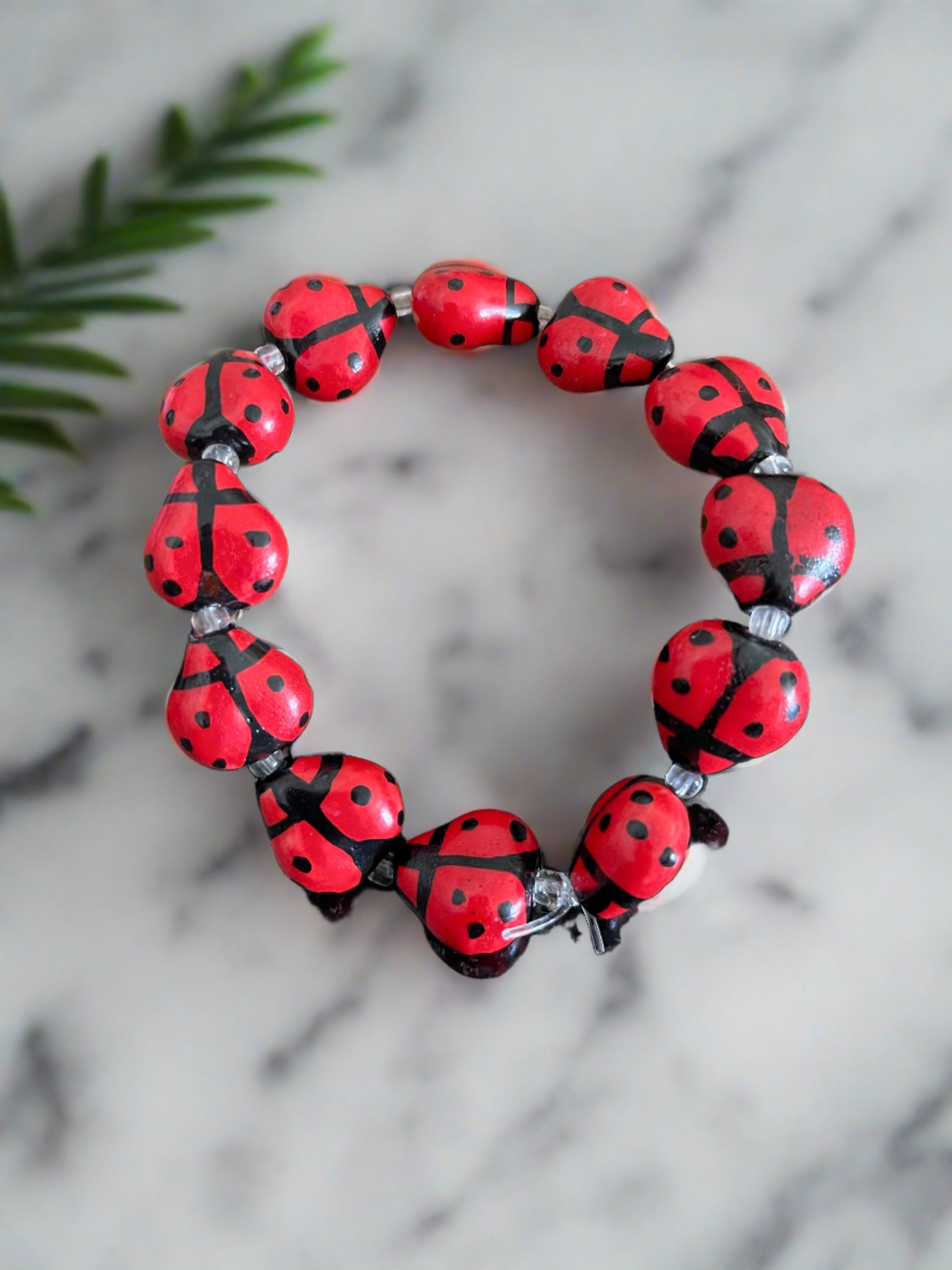 Red Ceramic  (14) Ladybug beaded Stretch bracelet (Copy)Pink tiful of LOVE