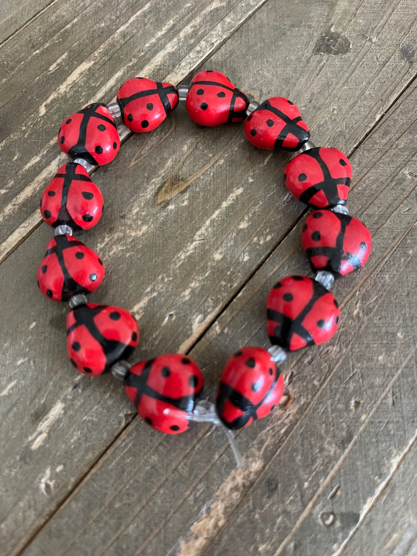 Red Ceramic  (14) Ladybug beaded Stretch bracelet (Copy)Pink tiful of LOVE