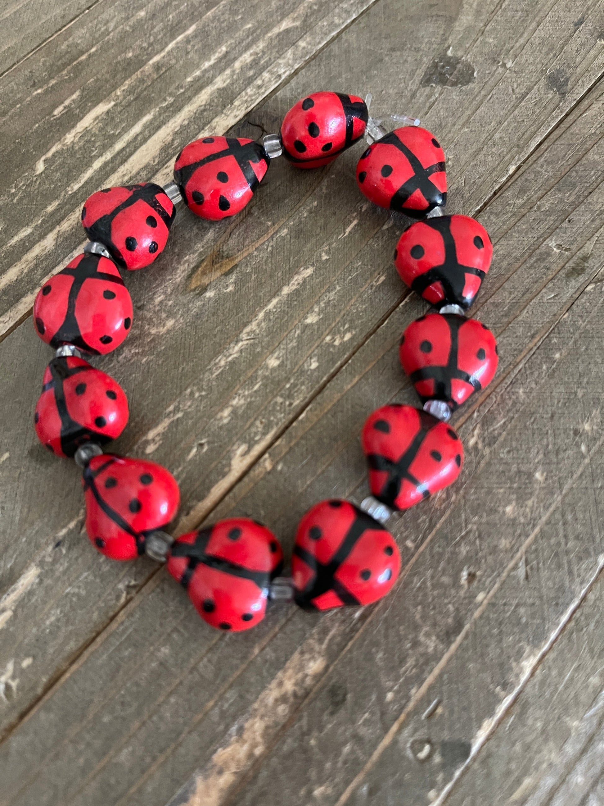 Red Ceramic  (14) Ladybug beaded Stretch bracelet (Copy)Pink tiful of LOVE